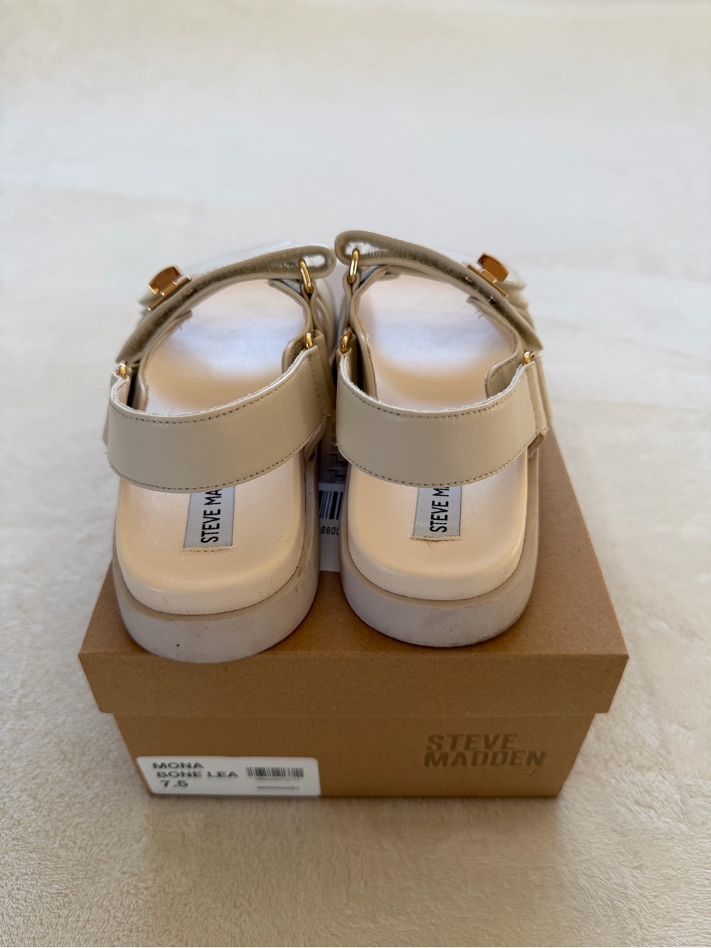 Steve Madden Bone Leather Strappy Sandals with Gold Hardware - Picture 5 of 8
